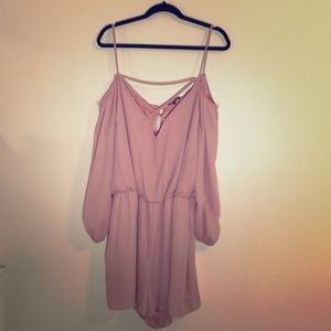 Rose colored cold shoulder romper